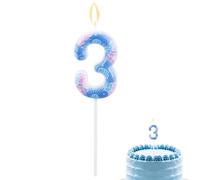Anime Cartoon Number Birthday Candles, Third 3rd Cartoon Blue Cake Candle Three Blue Hawaiian Cake Topper with Flowers for Birthday Decoration Party Supplies (3)