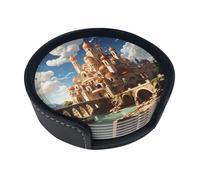 Anime Castle Sky 6-piece coaster set with stand, for home décor, suitable for all kinds of cups and coffee mugs.