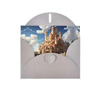 Anime Castle Sky Horizontal Holiday Card With Gray Heart Shaped Envelope And Write Various Holiday Greetings