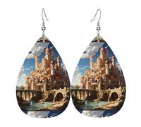 Anime Castle Sky Leather Earring. Stylish teardrop shape, perfect for women, and a great decorative choice for parties and holidays.