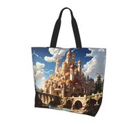 Anime Castle Sky Prints Women'S Single-Shoulder Shopping Bag Spacious Stylish Design Perfect For Daily Commutes And Shopping.