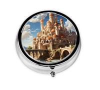 Anime Castle Sky Take-Along Pill Box, Portable Round Pill Box, fits in Your Purse Pocket Lightweight 3 Compartment Pill Box,