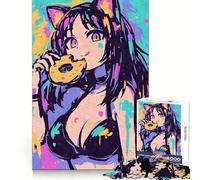 Anime Cat Girl Eating Donut Jigsaw Puzzles for Adults 1000 Memory Training Time Well Spent Precise Edges Best Gift (50x75cm)
