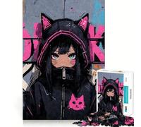 Anime Cat Girl Graffiti 1000-piece Puzzle for Teenagers Mind Skill Fun Uniform Size Precise Pieces Relaxing Indoor Group Activity (38x52cm)