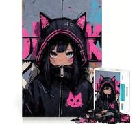 Anime Cat Girl Graffiti 1000 Pieces Puzzles for Teenagers Mind Boost Fun High Accuracy Cutting Craft Calming Mental Break Activity (38x26cm)