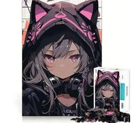 Anime Cat Girl Graffiti Jigsaw Puzzle 1000 Pieces Focus Building Toy Firm Fit Secure Assembly Holiday Indoor Entertainment Toy (38x26cm)