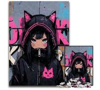 Anime Cat Girl Graffiti Jigsaw Puzzles for Adults 1000 Piece Wooden Jigsaw Puzzles Ideal for Teenagers & Collectors Travel Gift Family Activity 1000 PCS(75x50cm)