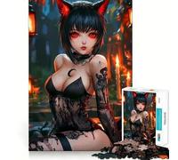 Anime Cat Girl in Black Lace Jigsaw Puzzle 1000 Pieces Cognitive Fun Play High Precision Die Cut Unique Gift for Stress Relief (50x75cm)