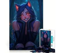 Anime Cat Girl in Forest Jigsaw Puzzles 1000 Mental Focus Game Precision Cut Smooth Edges Meaningful Connection Building Game (38x52cm)