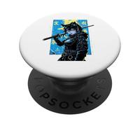 Anime Cat Girl Katana Dark Aesthetic Cyberpunk Art PopSockets Adhesive PopGrip