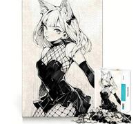 Anime Cat Girl Sketch Jigsaw Puzzles 1000 Mental Focus Game No Gap Tight Fitting Design Interactive Brain Challenge for Home (50x75cm)