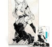 Anime Cat Girl Sketch Jigsaw Puzzles for Adults 1000 Think Boost Game Precise Interlock Structure Easy to Learn Family Enjoyment (38x52cm)