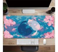 Anime Cat Large Gaming Mouse Pad, 800x300x3mm Extended gaming mouse mat XXL improved Precision and Speed Mousemat with Stitched Edges, Desk Mat for Keyboard and Mouses