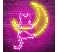 Anime Cat & Moon Neon Sign, Personalized Neon Signs for Wall Decor, LED Night Lights Home Decor Lights Backdrop LED Light up Signs for Game Room Sign Wall Art Arcade Decor, Bedroom, Living Room, Bars,