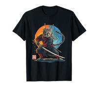 Anime Cat Samurai in Kimono Japanese Warrior Aesthetic T-Shirt