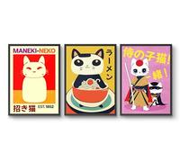 Anime Cats - Set of 3 Prints, Japanese Illustration Print, Anime Manga Wall Art, Gaming Poster Home Decor, Bedroom Cartoon Gift Idea, Archival Matte, A4 (Print Only) - 29.7x21cm