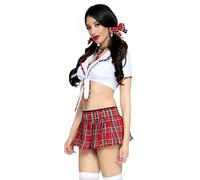 Anime character dress up campus schoolgirl red plaid suit 6 pieces (Red, One Size)