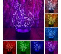 Anime Character Figure Cartoon Charizard 3D LED Optical Illusion Decoration Table Lamp 16 Colors Remote Control Acrylic Visual Night Light Easter Xmas