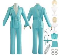 Anime Character Luka Cosplay Costume Outfit Alien Stage Mizi Role Play Green Uniform Complete Set Halloween Party Carnival Dress Up Suit with Wig Ring for Men (Light Blue, S)