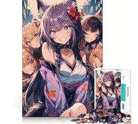 Anime City Girls Adults 1000 Pieces Puzzle Mind Training Fun Burr Free Clean Cut Pieces Heartwarming Gathering Activity (38x52cm)