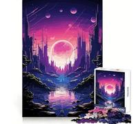 Anime City Moonrise Jigsaw 1000 Pieces for Teenagers Mind Power Quiet Enjoyment Uniform Edges Holiday Treat (38x52cm)