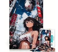 Anime CityGirl in Urban Setting 1000-piece Jigsaw Puzzles Brain Training Fun Tight Interlock No Gaps Bonding Activity for Loved Ones (38x52cm)