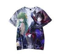 Anime Code Geass Lelouch of The Rebellion T-Shirt C.C. and L.L. Anime Print Short Sleeve T-Shirt Top Summer Casual Cotton Round Collar Anime Tee