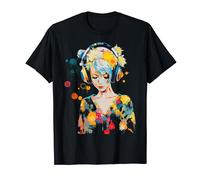 Anime Colorfu Flowers Art Graphic Headphone Girl Anime T-Shirt