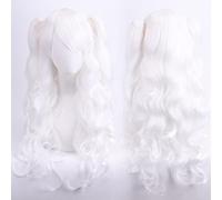 Anime Colorful Long Curly Wig With Claw Ponytail ita Synthetic Hair Black Red Auburn Pink Blue Halloween Party Wigs For Women OneSize white