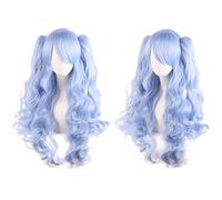 Anime Colorful Long Curly Wig With Claw Ponytail ita Synthetic Hair Black Red Auburn Pink Blue Halloween Party Wigs For Women OneSize mixlightblue