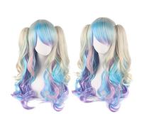 Anime Colorful Long Curly Wig With Claw Ponytail ita Synthetic Hair Black Red Auburn Pink Blue Halloween Party Wigs For Women OneSize colorful2