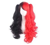 Anime Colorful Long Curly Wig With Claw Ponytail ita Synthetic Hair Black Red Auburn Pink Blue Halloween Party Wigs For Women OneSize blackred