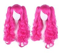 Anime Colorful Long Curly Wig With Claw Ponytail ita Synthetic Hair Black Red Auburn Pink Blue Halloween Party Wigs For Women OneSize rosered