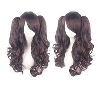Anime Colorful Long Curly Wig With Claw Ponytail ita Synthetic Hair Black Red Auburn Pink Blue Halloween Party Wigs For Women OneSize chocolate