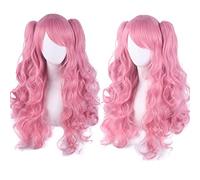 Anime Colorful Long Curly Wig With Claw Ponytail ita Synthetic Hair Black Red Auburn Pink Blue Halloween Party Wigs For Women OneSize pink