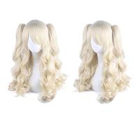 Anime Colorful Long Curly Wig With Claw Ponytail ita Synthetic Hair Black Red Auburn Pink Blue Halloween Party Wigs For Women OneSize blonde