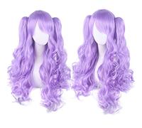 Anime Colorful Long Curly Wig With Claw Ponytail ita Synthetic Hair Black Red Auburn Pink Blue Halloween Party Wigs For Women OneSize lightpurple