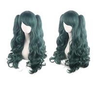 Anime Colorful Long Curly Wig With Claw Ponytail ita Synthetic Hair Black Red Auburn Pink Blue Halloween Party Wigs For Women OneSize Lakegreen