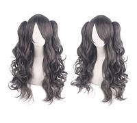 Anime Colorful Long Curly Wig With Claw Ponytail ita Synthetic Hair Black Red Auburn Pink Blue Halloween Party Wigs For Women OneSize blackgrey