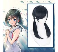 Anime Comic Weathering with you Cosplay Wigs Amano Hina Cosplay Wig Heat Resistant Synthetic Wig Bunches Blue Ponytail Long Hair