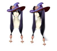 Anime Coser wig 27in Genshin Impact Wig,Anime Cosplay Astologis Mona Maggistus Wig, Double Ponytail Purple Wig Wig with Free Wig Cap, for Halloween, Party, Carnival, Nightlife, Concerts, Weddings