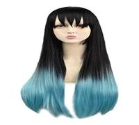 Anime Coser wig Anime Demon Slayer Tokitou Muichirou for wig Cosplay Comic- Con Halloween Party Carnival Wig Adult Teen( Black Blue Wig), Tiger Clip ( Double Tiger Clip)(Color: Straight hair ()