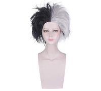 Anime Coser wig Cruella De Vil Half Black And White Short Wig Cosplay Costume Heat Resistant Synthetic Hair Men Women Halloween Party Wigs