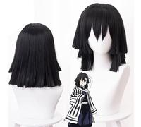 Anime Cosplay Demon Slayer Iguro Obanai Wig Kimetsu no Yaiba Cosplay Black Wigs Heat Resistant Hair Halloween Party Wig +Wig Cap