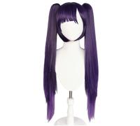 Anime Cosplay Mona Wig, Women Deep Purple Double Ponytails Hair Wigs for Halloween Costume Party Accesorios