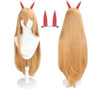 Anime Cosplay Power Wig, with 2 Hair Accessories Women Orange Long Hair Wigs for Halloween Carnival Costume Party Accesorios