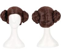 Anime Cosplay Princess Leia Organa Solo Cosplay Wig Short Brown Heat Resistant Synthetic Hair Wig + Wig Cap for Halloween Costume Party