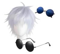 Anime Cosplay Sunglasses Satoru G. Wig Cap Short Wavy Hair Cap Light White Mix Silver Wig Costume Props Accessories 3 Pcs