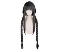 Anime Cosplay Wig Black Hair Wig with Bangs Long Straight Wigs Double Braided Wigs Anime Halloween Hair Wigs