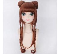 Anime Cosplay Wig Dark Linen Braided Wig High Temperature Resistant Fiber Synthetic Hair Wigs and Two Buns